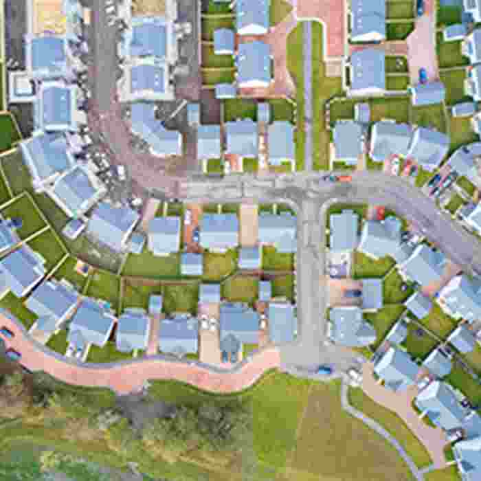 Aerial view of roofs in a housing estate
