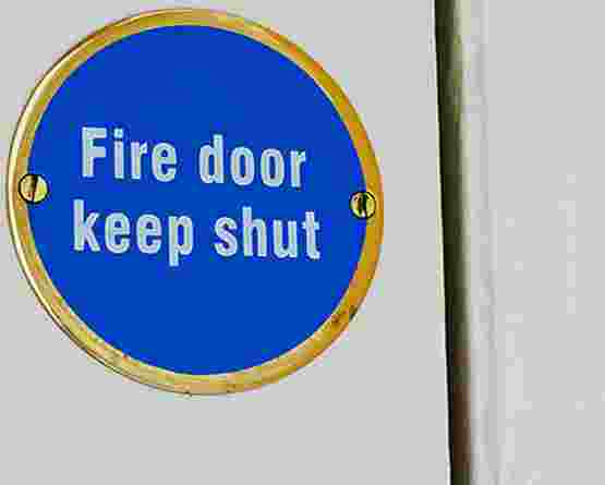 Sign on fire door