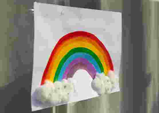 Rainbow picture in window